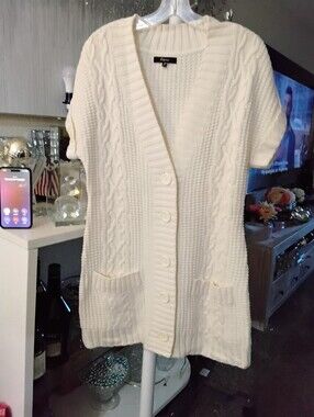 Express Cream Cable Knit Short-Sleeve Cardigan